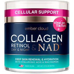 Ember Cloud Collagen NAD Cream bottle—premium daily moisturizer for all skin types.