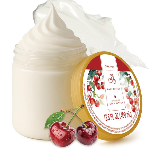 Embleaf Cherry Body Butter jar showing creamy texture for daily hydration.