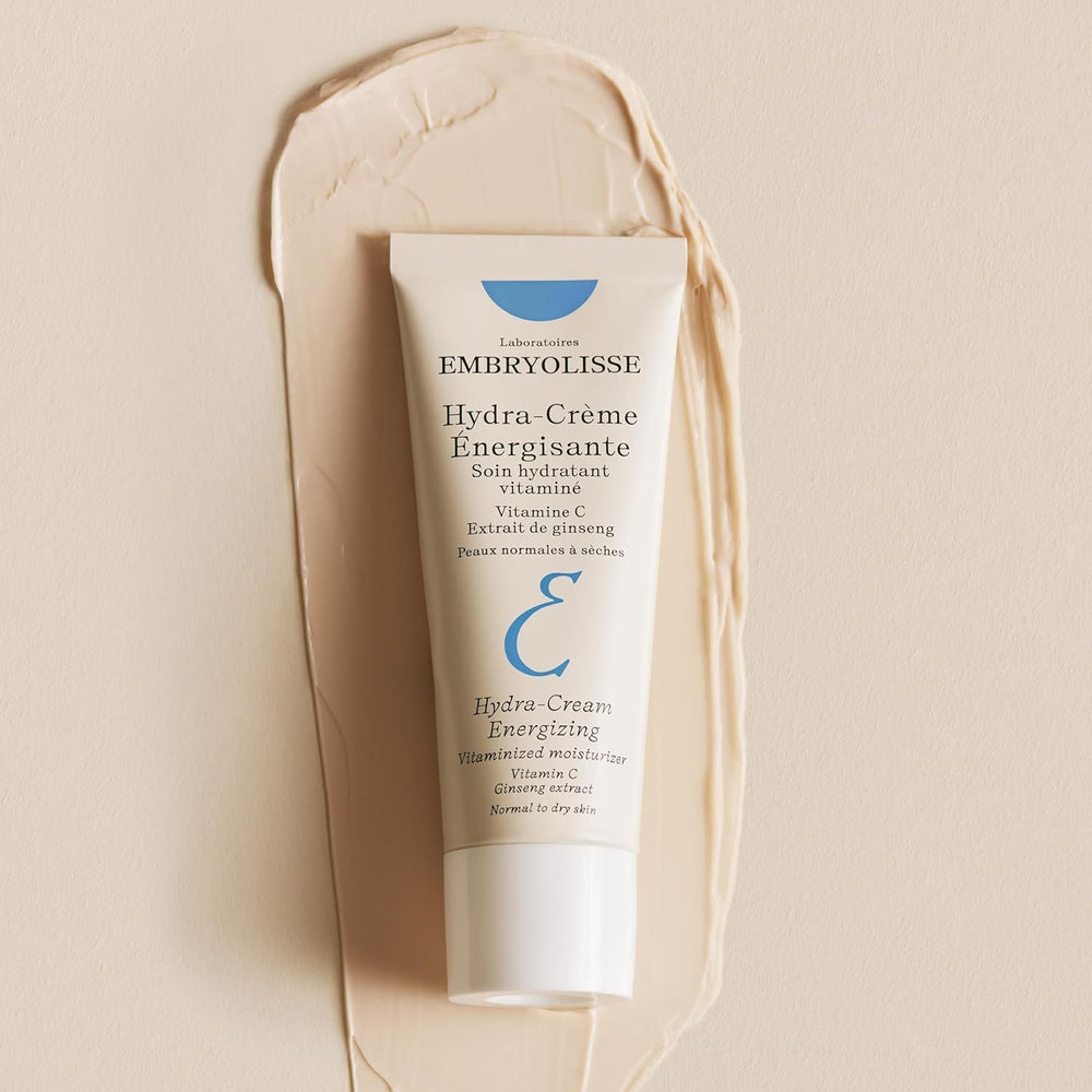 Bathroom shelf with Embryolisse Vitamin C Energizing Moisturizer suggesting daily use and glow.