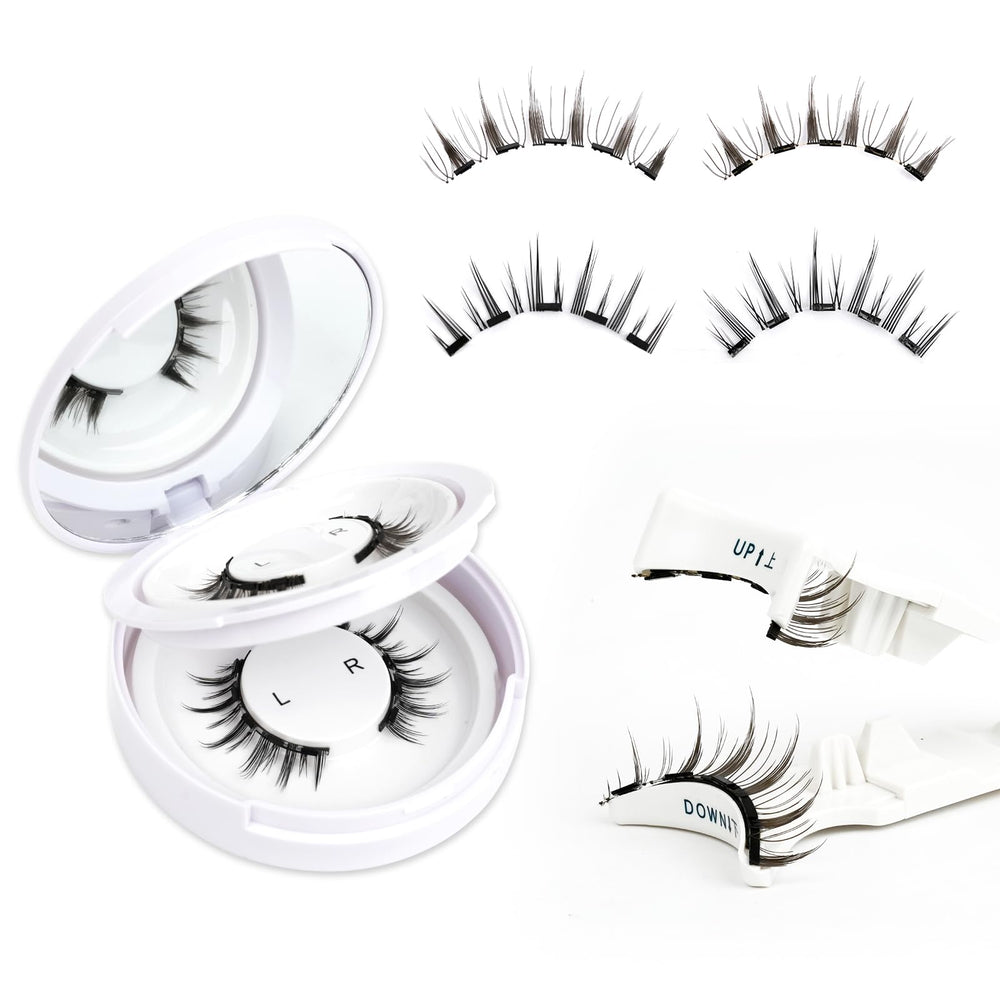 EMEDA natural-look magnetic eyelashes kit with two pairs for glue-free application.