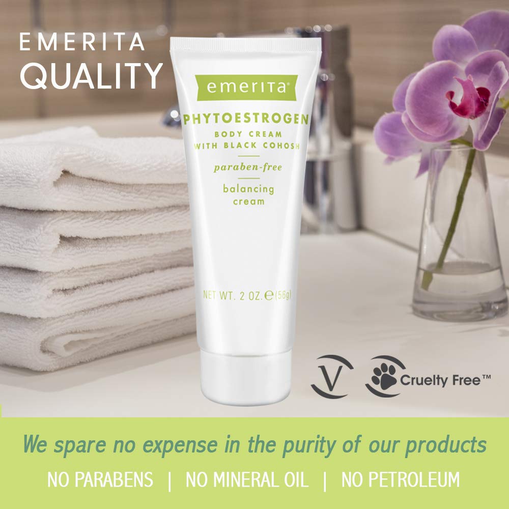 Application swatch demonstrating a lightweight formula from Emerita phytoestrogen body cream