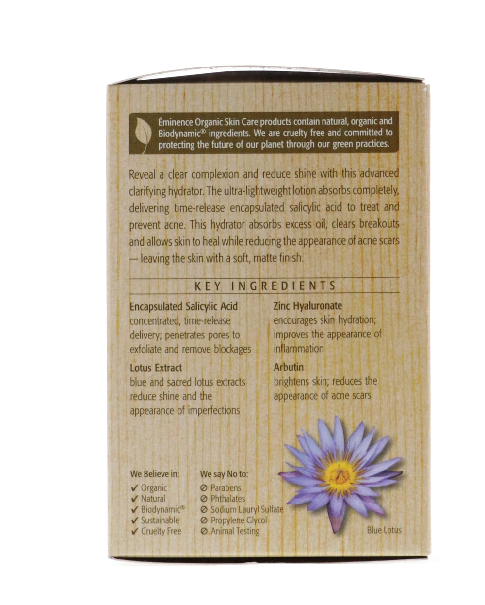In-use shot of Eminence hydrator helping reduce impurities and shine.