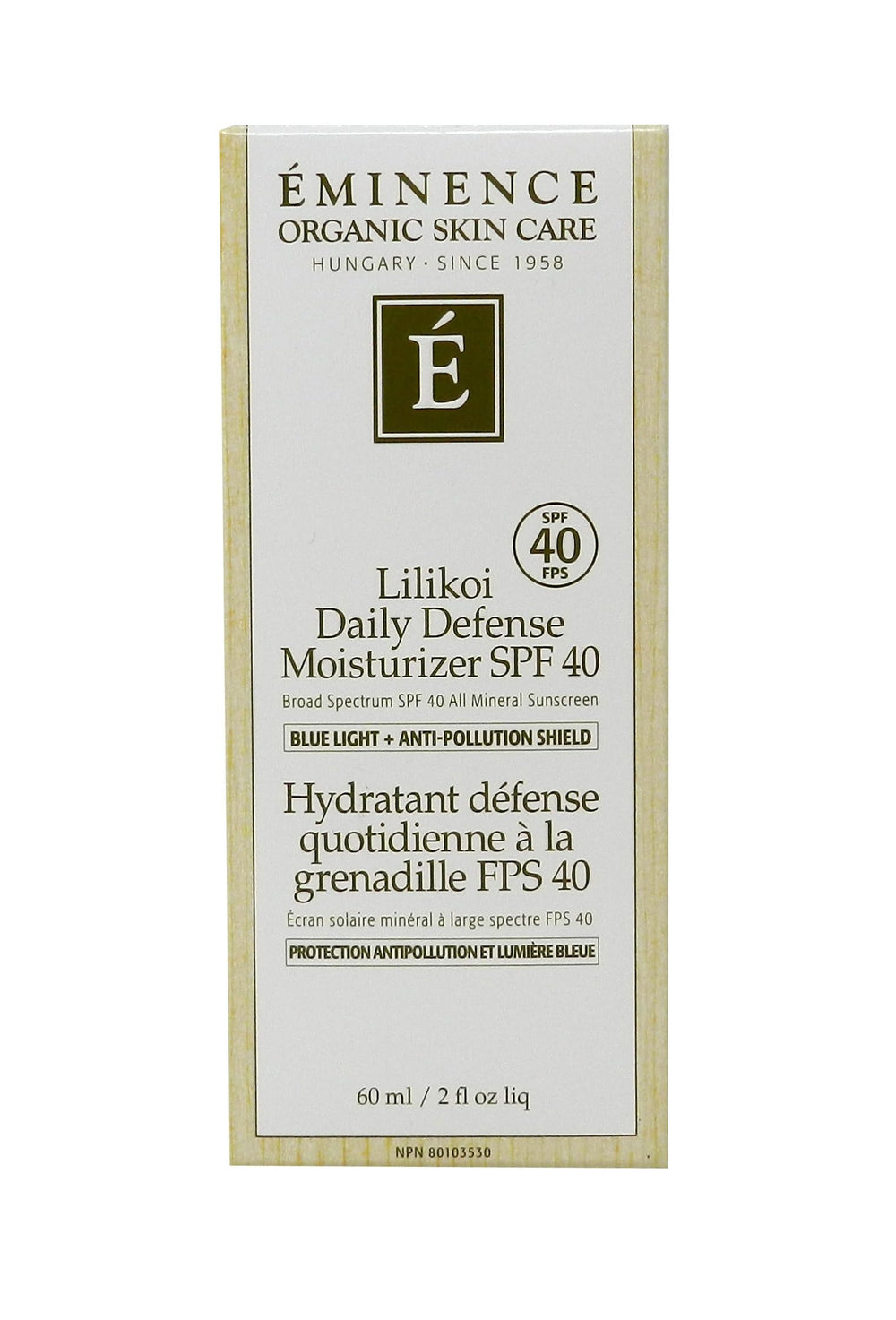 Close-up of zinc oxide and Linden Tea ingredients in Eminence formula.