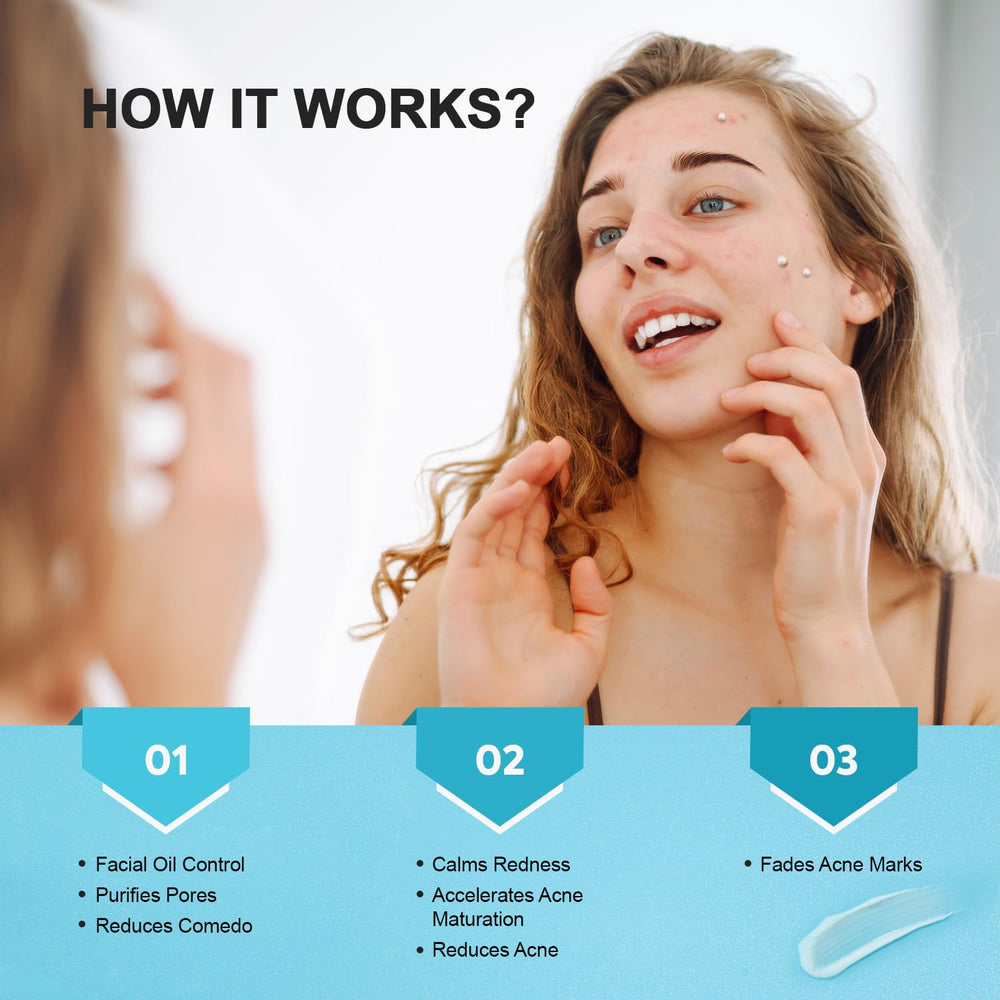 Product used on face and back during daily routines for clear-looking skin.