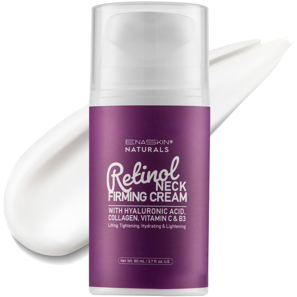Enaskin Naturals Retinol Neck Firming Cream bottle shows premium tightening action for face and neck.
