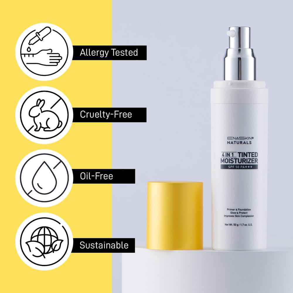 Enaskin Naturals after-application skin finish appears radiant and balanced