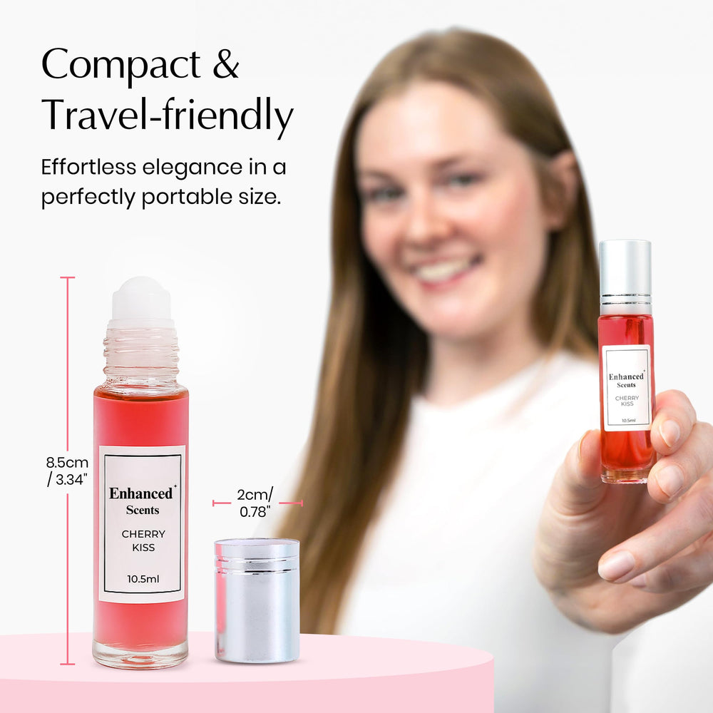 Enhanced Scents Cherry Kiss application scene showing easy one-dab use.