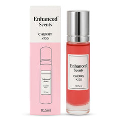 Enhanced Scents Cherry Kiss perfume bottle closeup highlighting elegant design and long-lasting scent.