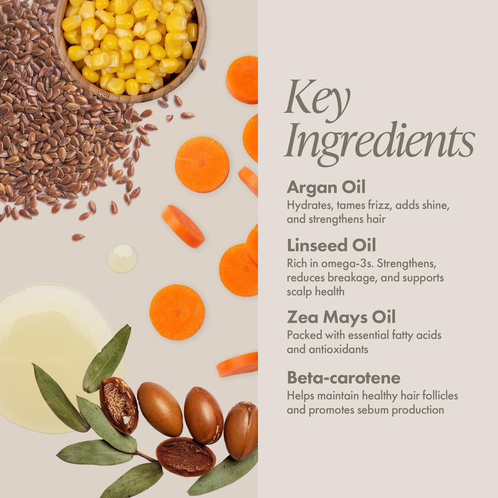 Hair being smoothed with Enjoy oil for shine