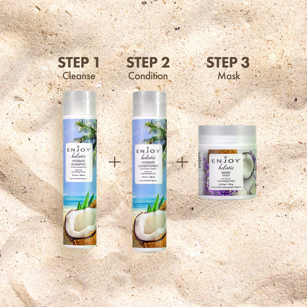 Enjoy Holistic Hair Mask pairs with shampoo for complete at-home treatment