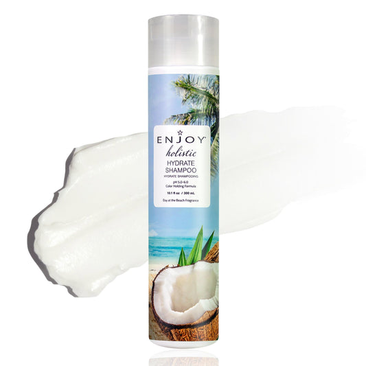 Enjoy Holistic Hydrate Shampoo bottle showcases lightweight, color-safe hydration for all hair types