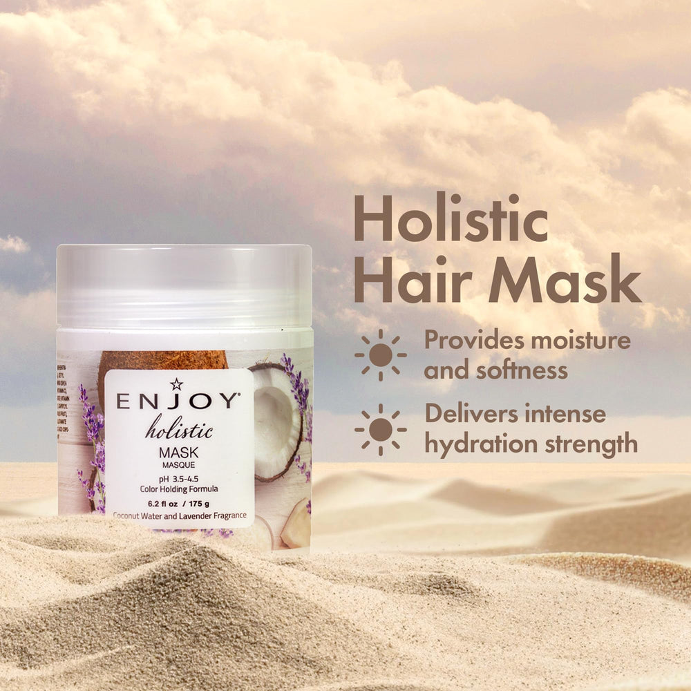 Enjoy Holistic Mask application shot demonstrates smoothing and detangling