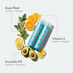 ENJOY Hydrating Shampoo lather closeup highlights clean, shiny strands.