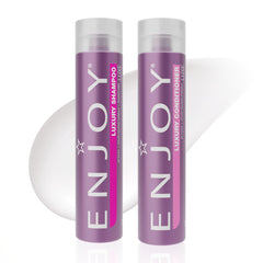 Enjoy Luxury Shampoo & Conditioner bottle set for premium cleanse and sleek finish.