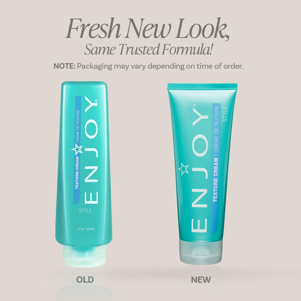 Enjoy Texture Cream label close-up highlighting color-safe formula for color-treated hair.