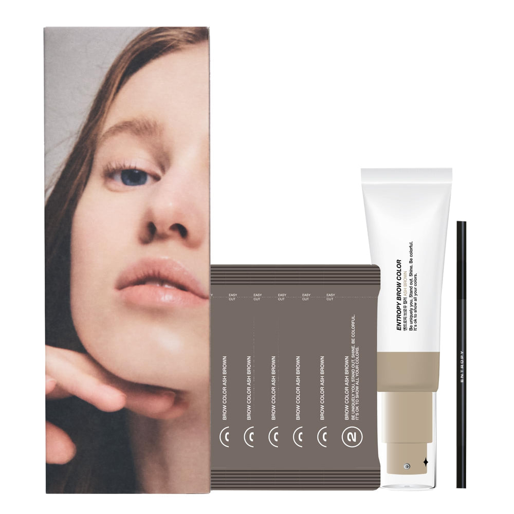 ENTROPY MAKE UP Brow Color Ash Brown swatches show natural shade for brunettes