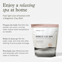 Pink Himalayan salt crystals accompanying Enviromedica bath powder.