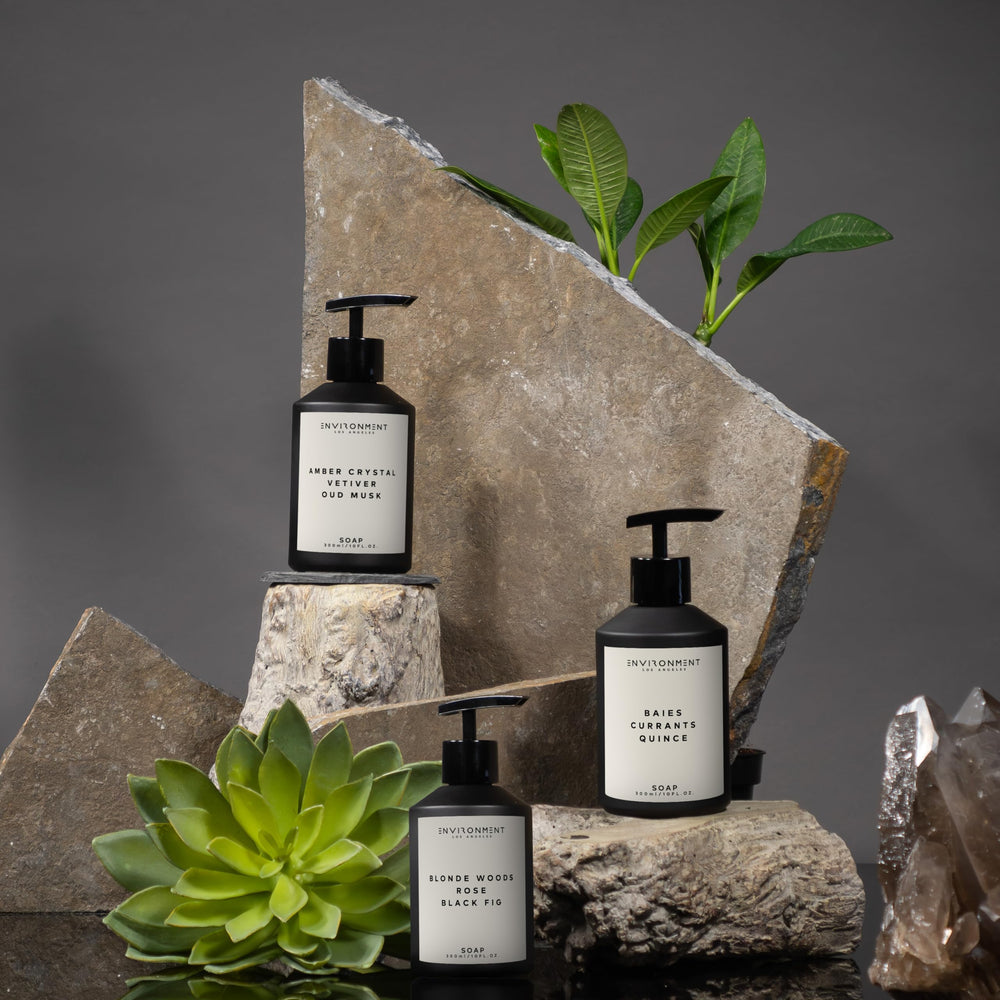 ENVIRONMENT Green Melon hand soap closeup highlights vibrant color and packaging