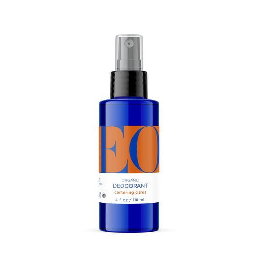 EO Deodorant Spray 4oz bottle with citrus scent for all-day freshness.
