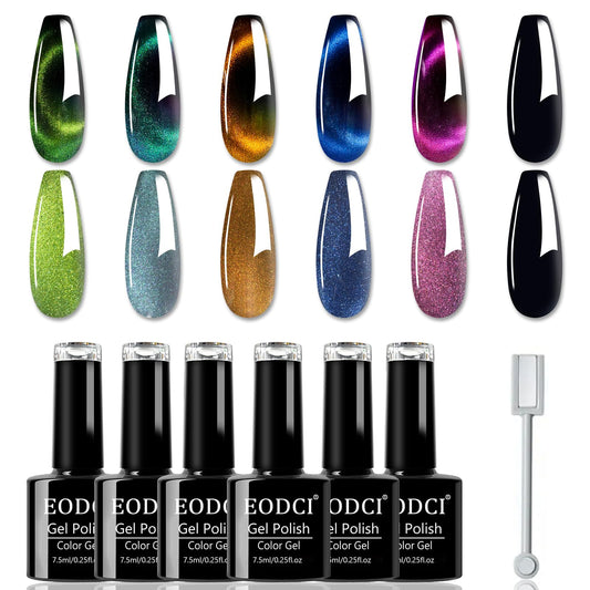 eodci 9D cat eye nail polish kit with six bottles for at-home salon-quality manicure