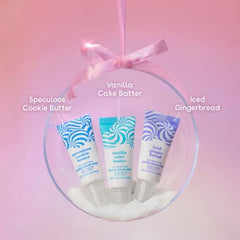 eos Holiday 24H Iced Gingerbread balm close-up with cozy hydration.