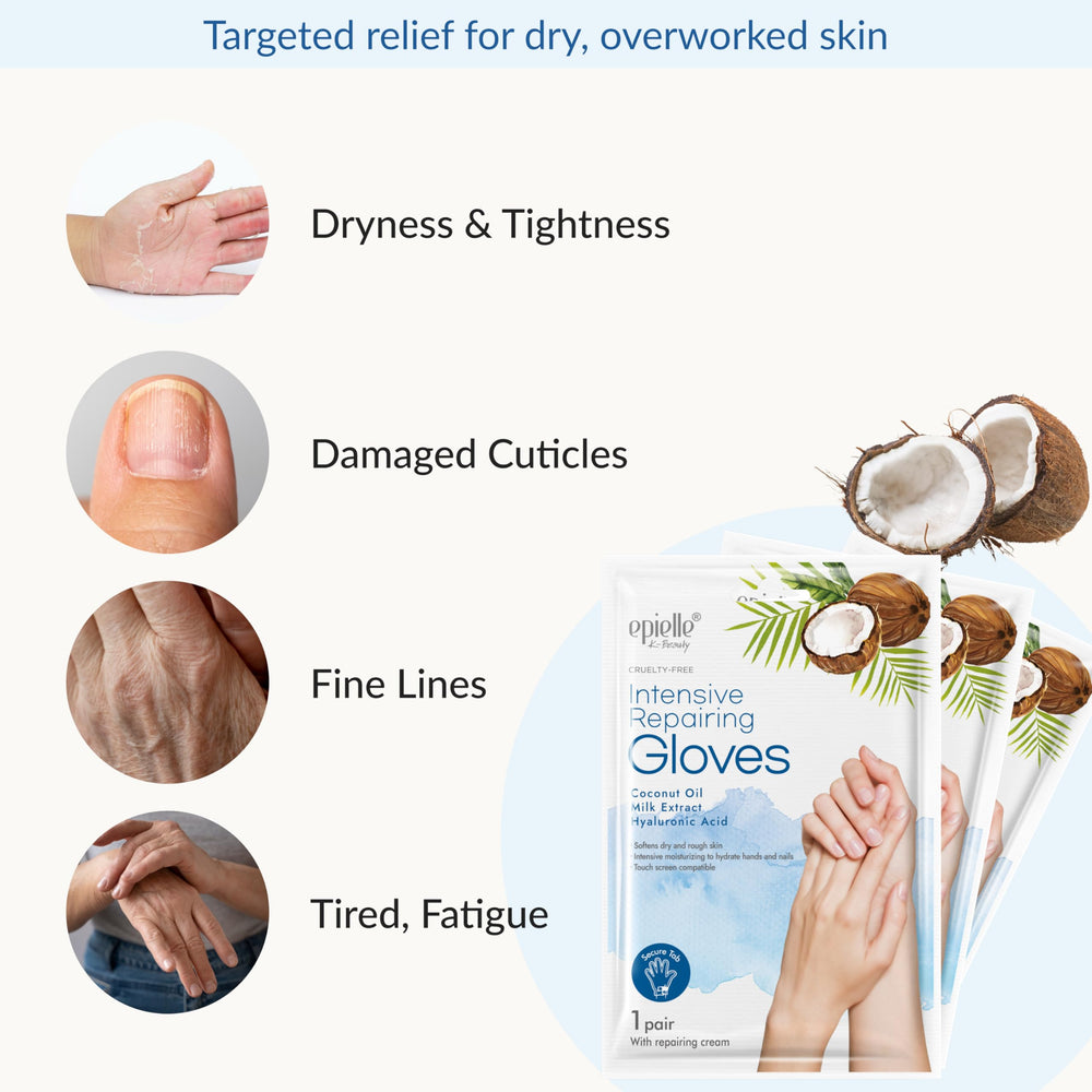 Epielle hand masks in action providing soothing, hydrated hands.