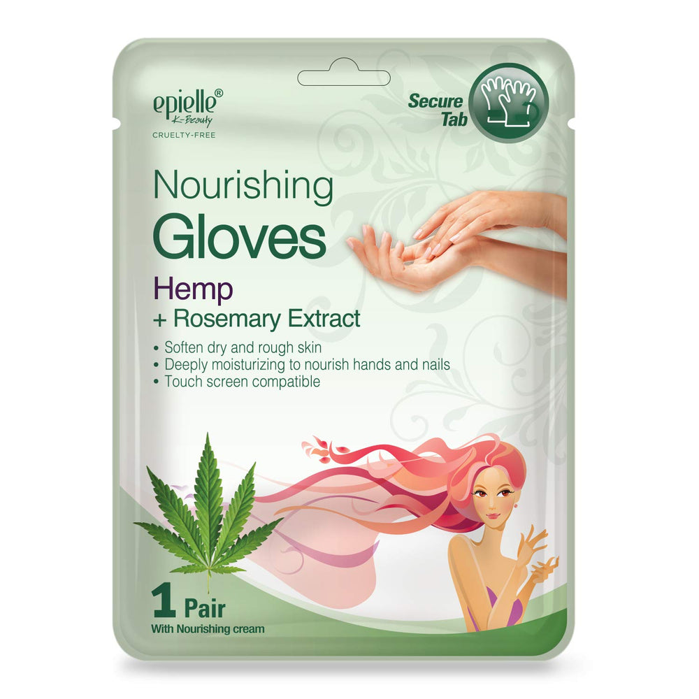 Epielle Nourishing Hand Mask back view explains usage and benefits.