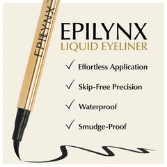 EPILYNX waterproof eyeliner shown in smudge-proof wear.