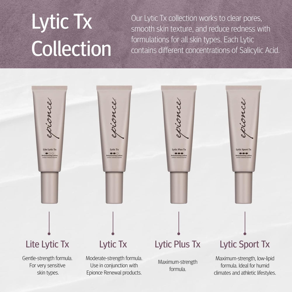 Model applying Epionce Lytic Tx on the cheek during routine.