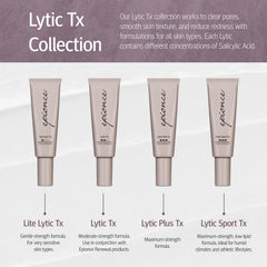 Model applying Epionce Lytic Tx on the cheek during routine.