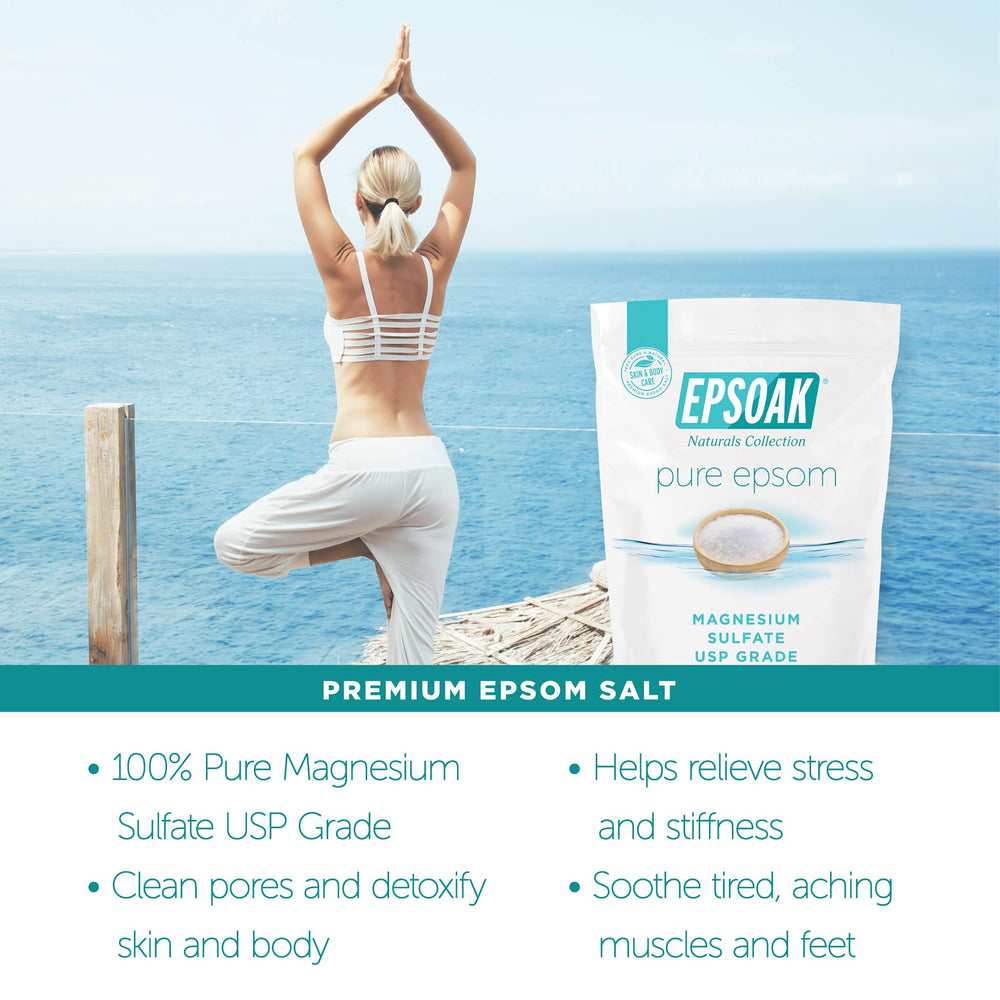 Epsoak unscented bath salt grains dissolve easily for a clean start.