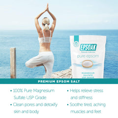 Epsoak unscented bath salt grains dissolve easily for a clean start.
