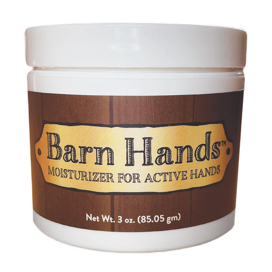 Equerry's Barn Hands moisturizer tube close-up showing non-greasy hydration for active hands.