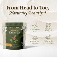 Close-up of Era of Nature raw shea butter texture, creamy and rich.