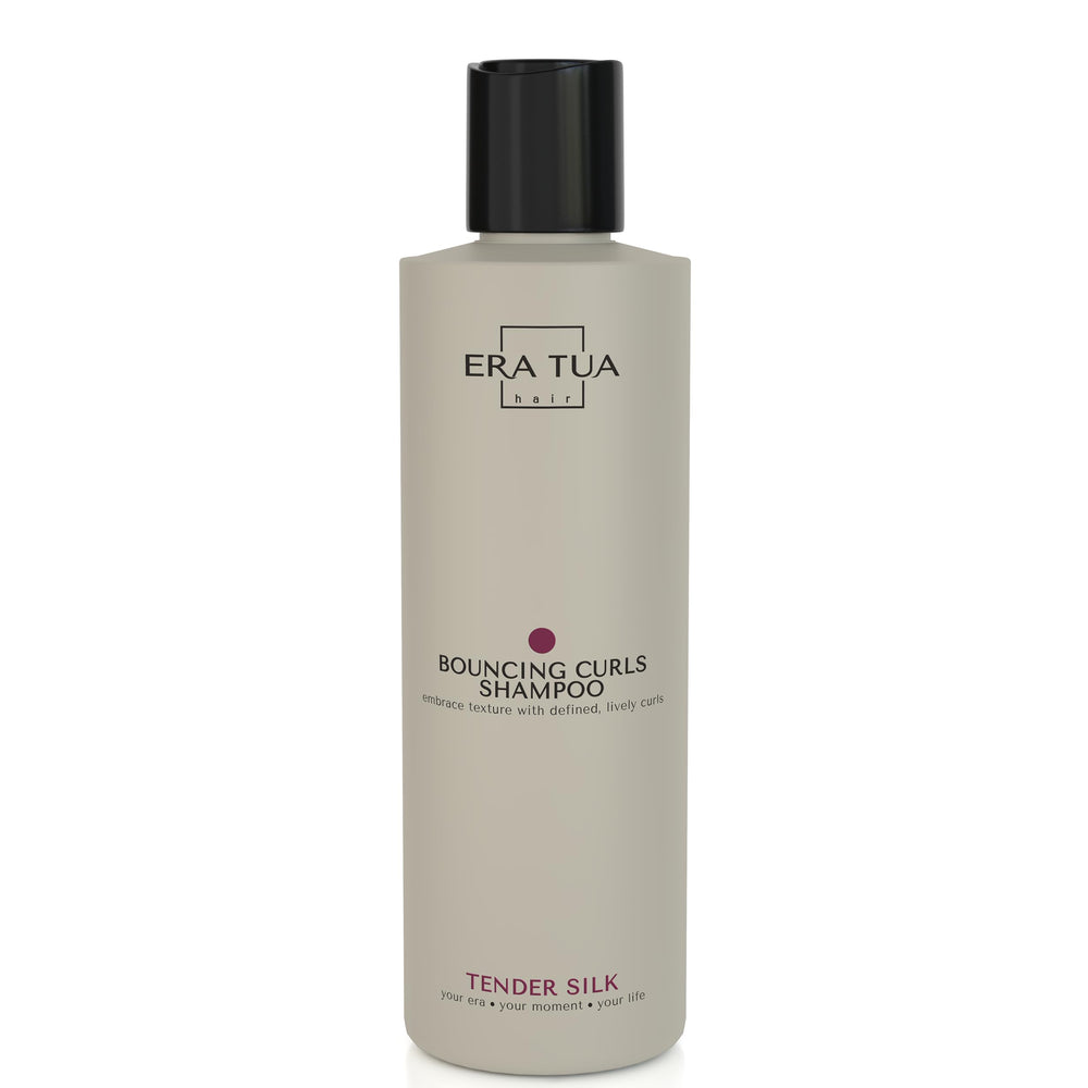 ERA TUA Tender Silk Bouncing Curls Shampoo bottle for defined, frizz-free curls.
