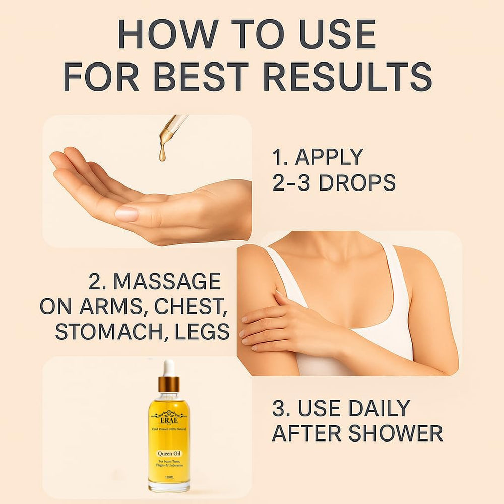 ERAE Queen Body Oil massage application demonstrating quick absorption and soft feel