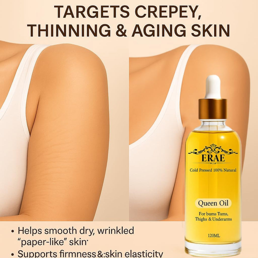 ERAE Queen Body Oil on skin delivering hydration to arms and legs