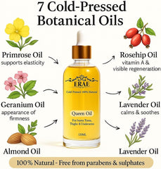ERAE Queen Body Oil texture close-up, lightweight oil sinking quickly