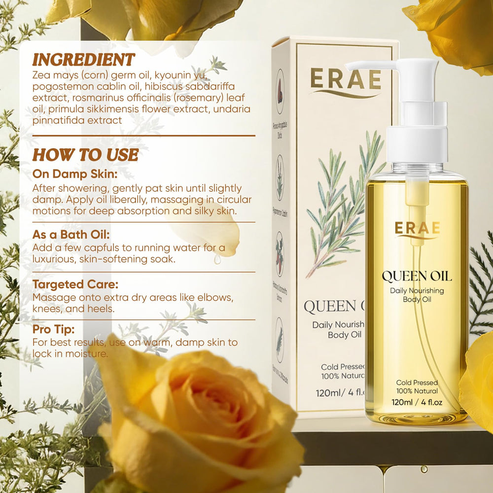 ERAE Queen Oil application on arm, delivering lightweight daily moisture.