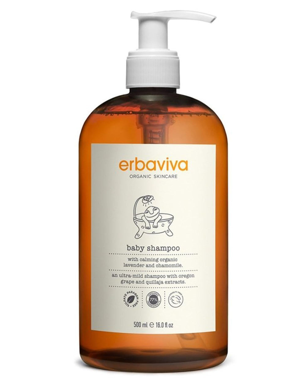 Erbaviva Baby Shampoo bottle front showing a gentle organic formula for babies