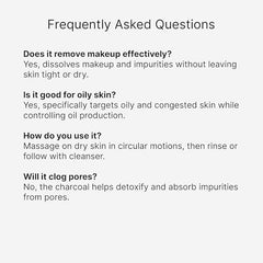 Detox Cleansing Oil logo and key ingredients charcoal and Shea Butter.