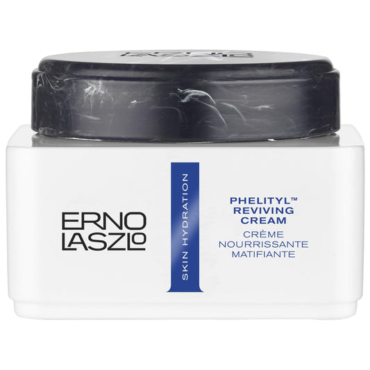 Erno Laszlo Phelityl Reviving Cream bottle demonstrates daily hydration for face and neck