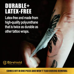 ES ETRSHIELD tattoo bandage roll forming a waterproof seal for protection.