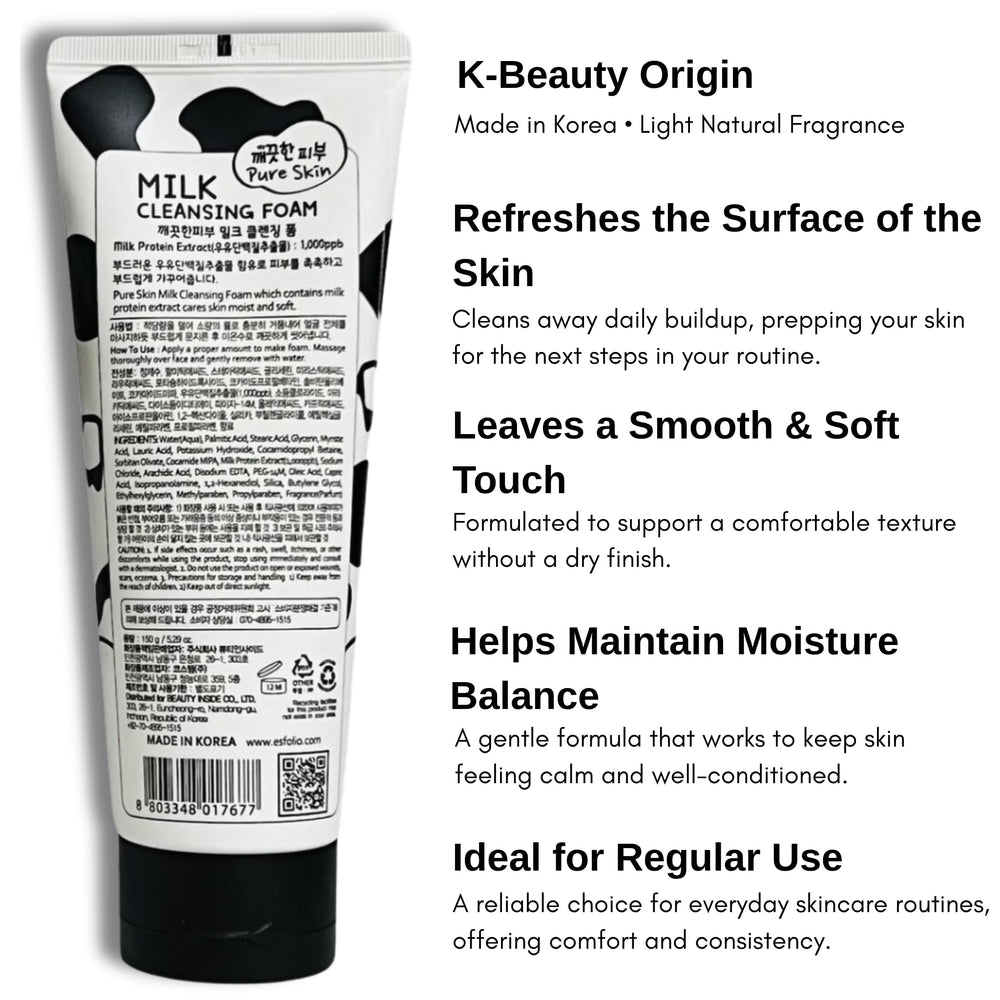 Esfolio Milk Cleansing Foam after rinse glow and balanced skin feel