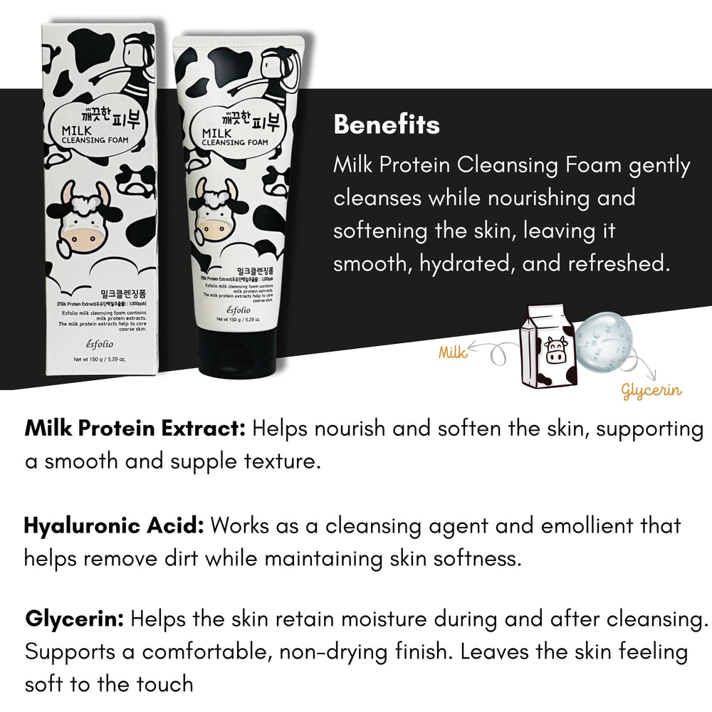 Esfolio Milk Cleansing Foam rich lather cleanses pores without irritation