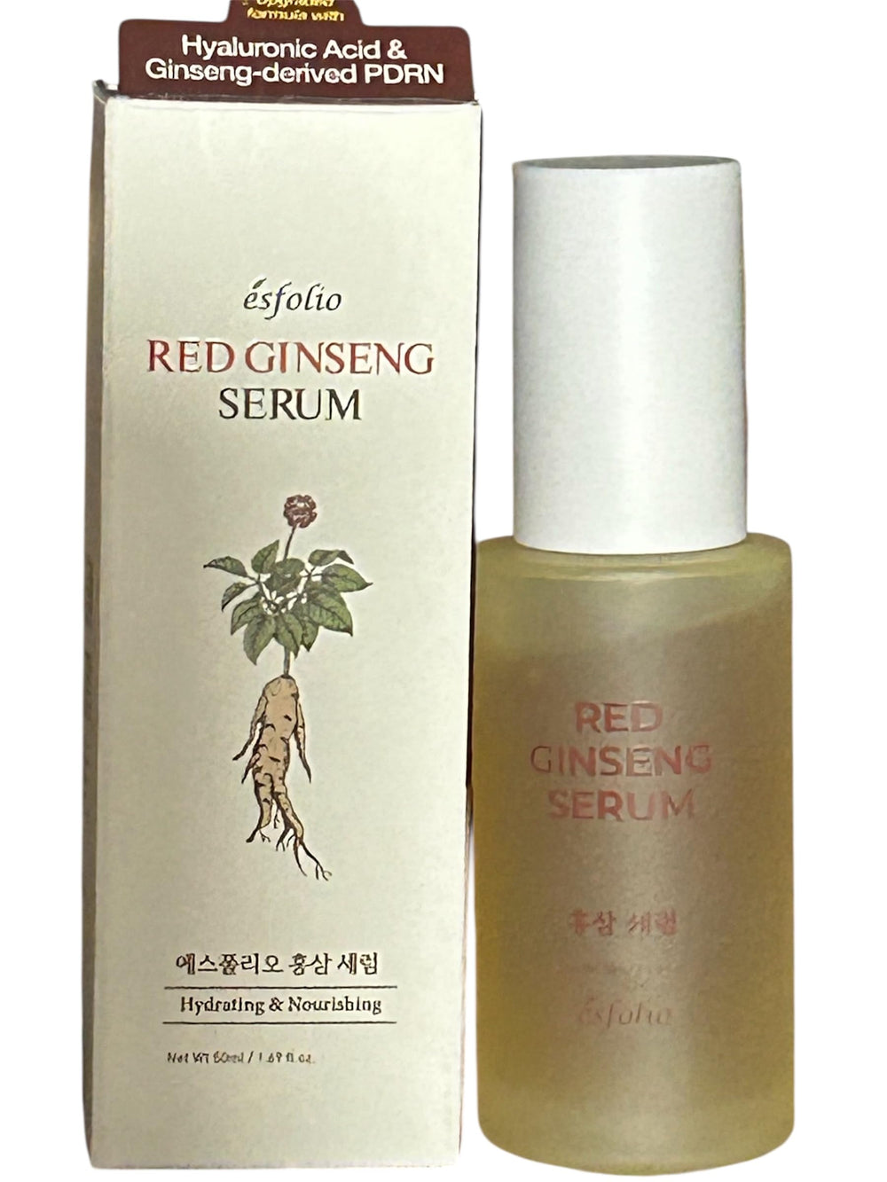 Esfolio Red Ginseng Serum bottle showing lightweight texture for quick absorption and daily hydration.
