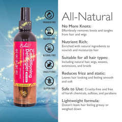 Esha detangler spray displaying quick knot release for styling