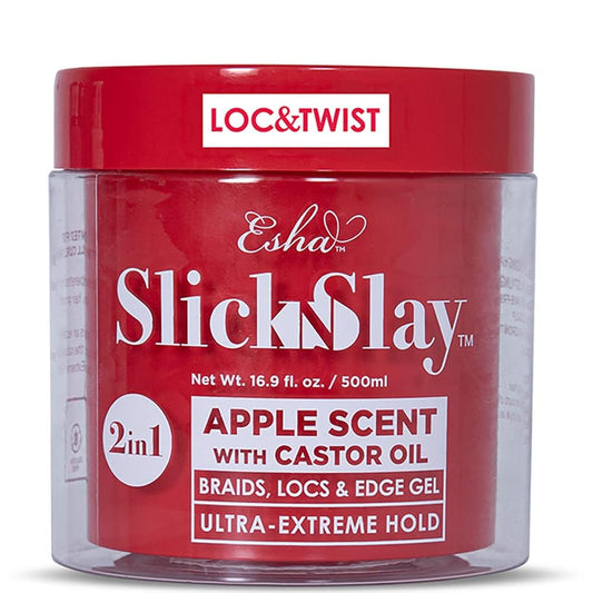 Esha Slick N Slay braiding gel bottle with apple scent for lasting hold