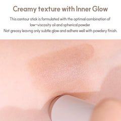 Espoir Be Glow shading stick contour application on cheek demonstrates precise, everyday sculpting.