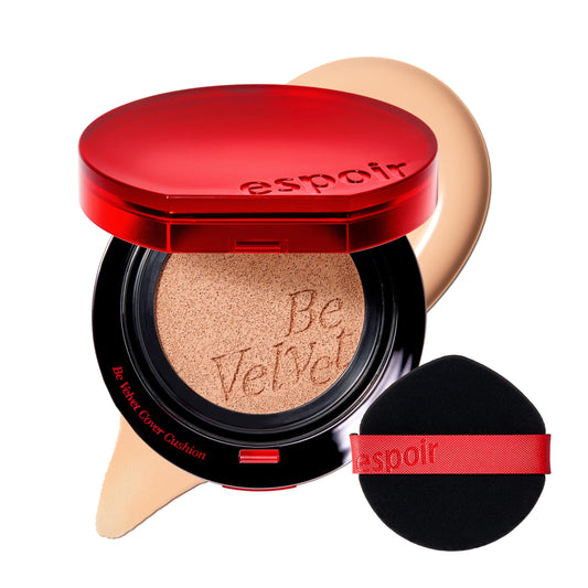 Espoir Be Velvet Cushion Compact open for quick, even coverage on the go.